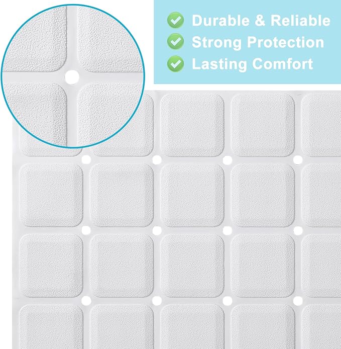 Non-Slip Bath Mat for Tub & Shower：Silicone Foldable Bathtub Mat with Strong Suction Cups, Quick Drain Holes, Machine Washable Extra Large Bathroom Mats 35.8" x 17.7", White