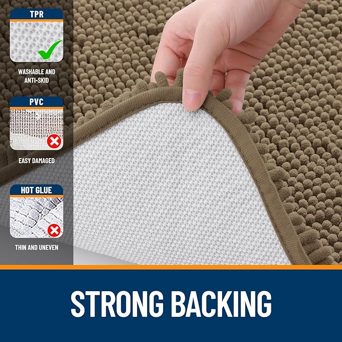 OLANLY Bathroom Rugs 44x24, Extra Soft Absorbent Chenille Bath Rugs, Rubber Backing Quick Dry, Machine Washable Bath Mats for Bathroom Floor, Tub and Shower, Home Decor Accessories, Tan