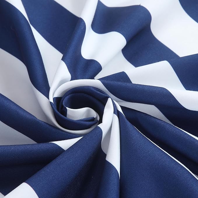 Extra Long Blue Shower Curtain, Modern Navy Blue and White Stripe Waterproof Polyester Shower Curtains for Bathroom, 72x84 Inches