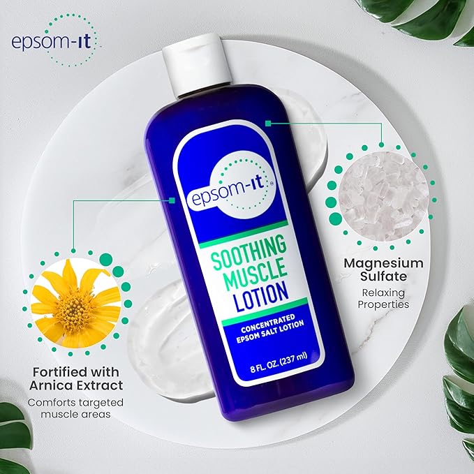 EPSOM-IT Soothing Muscle Lotion - Epsom Salt Magnesium Sulfate Cream Arnica for Muscle Stiffness, Topical Magnesium Lotion, Providing Comfort for Legs, Knee and Feet, 8.0 oz., 2-Pack