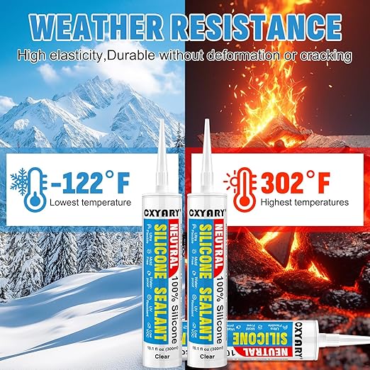 Silicone Caulk & Sealant Clear, 10 Pack - 100% Waterproof Silicone Sealant, Silicone Caulking for Kitchen and Bathroom, Toilet, Sink, Window ＆ Door Use, Shrink & Crack Proof (10.1 FL.OZ/300ml)