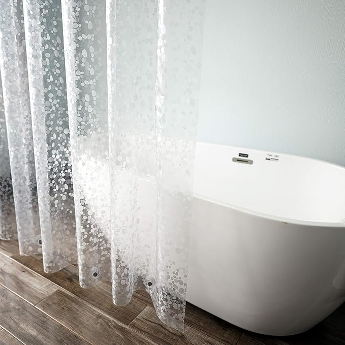 AooHome 54x72 Inch Stall Size Shower Curtain Liner, EVA Shower Curtain 3D Pebble Pattern Narrow Shower Liner, Heavy Duty, Water Repellent, Semi Transparent