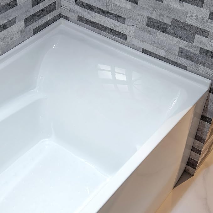 WOODBRIDGE 54" Acrylic Rectangular Alcove Soaking Bathtub in White with Left Drain, Oil Rubbed Bronz pop-UP Drain Included BA5430L