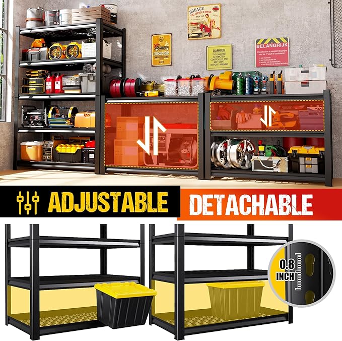 5-Tier Garage Shelving Heavy Duty Storage Shelves, Adjustable Metal Shelving Unit, Utility Garage Organizer Shelf for Basement, Pantry, Warehouse, Supermarket, 35.4" W x 15.7" D x 71.2" H