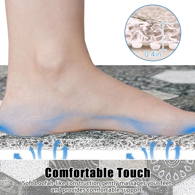 Square Shower Mat Non Slip: 24x24 Inch Shower Floor Mat with Drain Hole in Middle, Super Soft and Comfortable PVC Loofah Massage Bath Mat for Shower, Anti Slip Shower Stall Mat, Quick Drying