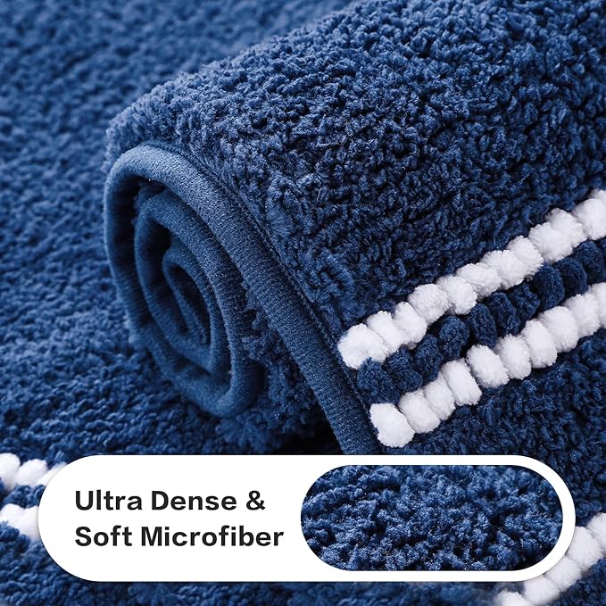 Kmson Bathroom Rugs Mat, 36"x24" Ultra Soft Washable Shaggy Chenille Bath Rugs, Non-Slip Fluffy Thick Water Absorbent Microfiber Mat for Bathtub, Sink and Shower, Navy Blue