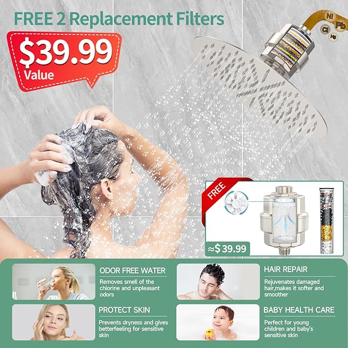 SunCleanse Shower System - 12 Inch Dual Filtered Rainfall Shower Head Combo- High Pressure 3 Spray Mode Showerhead-Included Rough in Valve and Trim Kit, Brushed Nickel
