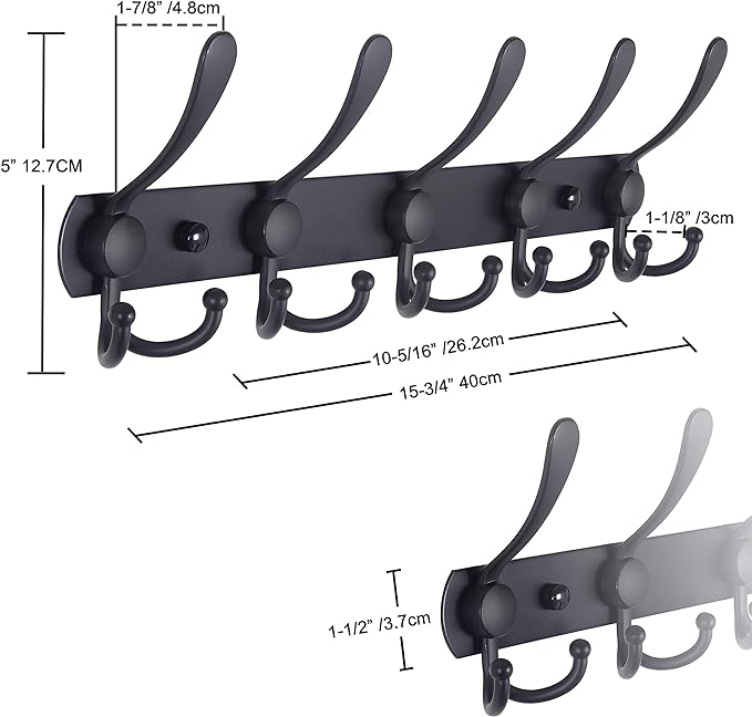 Dseap Coat Rack Wall Mounted - 5 Tri Hooks, Heavy Duty, Stainless Steel, Metal Coat Hook Rail for Coat Hat Towel Purse Robes Mudroom Bathroom Entryway, Yellow