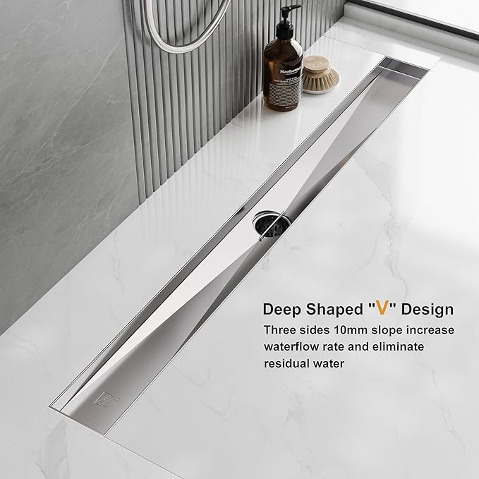 Neodrain 60 Inch Rectangular Linear Shower Drain with Brick Pattern Grate, Brushed 304 Stainless Steel Bathroom Floor Drain, Shower Linear Drain &Leveling Feet, Hair Strainer, CUPC Certified