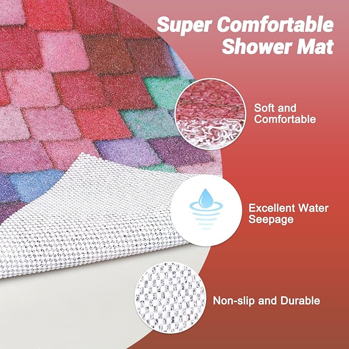 Shower Mat Bathtub Mat Non-Slip - 32x32 Inch, Soft Comfort Bath Mat with Drainage Holes, PVC Loofah Massage Bathmat for Shower, Tub, Bathroom, Wet Areas, Quick Drying