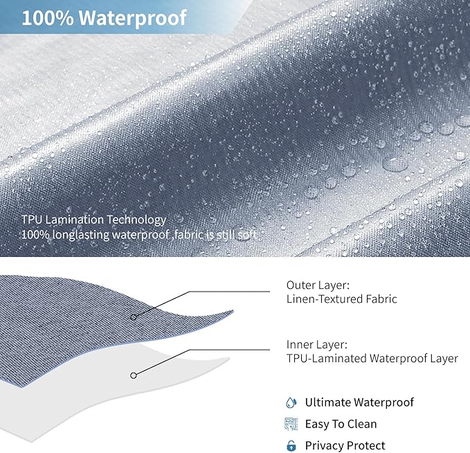 2-in-1 Waterproof Extra Long Fabric Shower Curtain or Liner,Linen Textured,84 Inch Breathable TPU & Washable Bathroom Shower Curtain Set with 12 Plastic Hooks,Modern,72"x84" Blue Gray