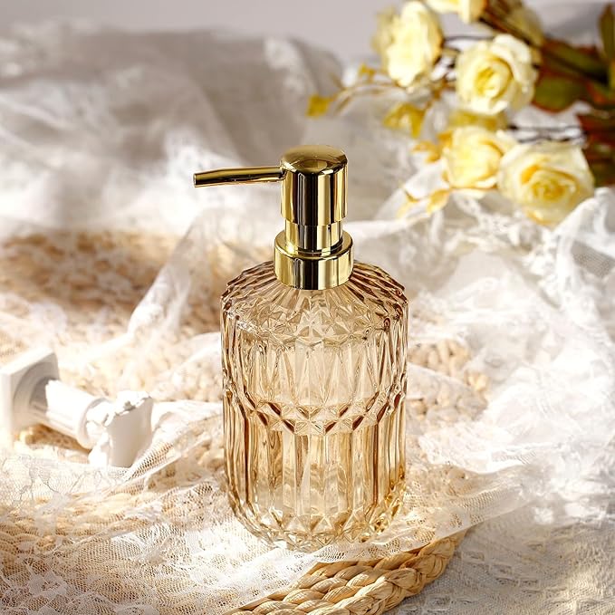 Soap Dispenser with Pump, Refillable Liquid Hand Soap Dish Soap Dispensers for Bathroom Counter, Kitchen Sink (Amber)