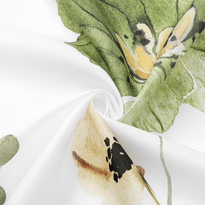 Gibelle Extra Long Shower Curtain 72 x 84, Watercolor Floral Fabric Shower Curtain, Olive Green Beige Flower Decorative Bathroom Shower Curtain Set
