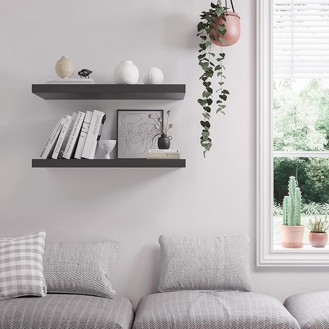 Floating Shelf, Set of 3 Wall Shelf, 30 in W x 12.75 in D x 2 in H Wooden Floating Wall Shelf with Invisible Brackets for Living Room/Bedroom/Bathroom/Kitchen Storage and Decor, Black