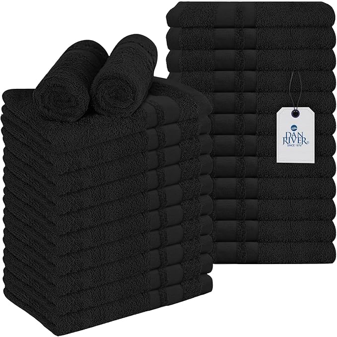 DAN RIVER 100% Cotton Salon Towels Set – 16x26 inches, Pack of 24, Highly Absorbent and Quick-Dry Towels for Hand, Salon, Spa, Beauty, Gyms and Home Hair Care, Black