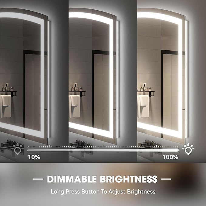 Hasipu 72" x 36" Arch LED Bathroom Mirror, Frontlit Wall-Mounted Vanity Mirror with Lights, Defogging, Smart Touch, Dimmable 3 Color Modes, Safety Shatterproof Glass Coating