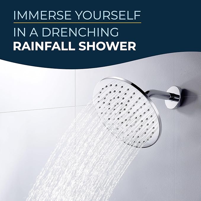 HammerHead Showers® Solid Metal 8 Inch Rainfall Shower Head – CHROME - Shower Head Rainfall - 2.5 GPM High Flow Shower Head Optimized for Pressure – Large Round Rain Shower Heads