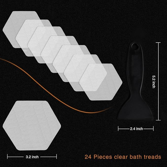Original Bathtub Stickers Non-Slip, Hexagon Safety Shower Treads Adhesive Appliques with Premium Scraper