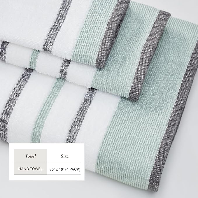 Great Bay Home Decorative Hand Towel Set - Luxury Cotton 4 Pack 26x16 Hand Towel Set - Luxurious, Ultra-Soft, Durable Towels for Bathroom Decor (Eucalyptus/Grey)