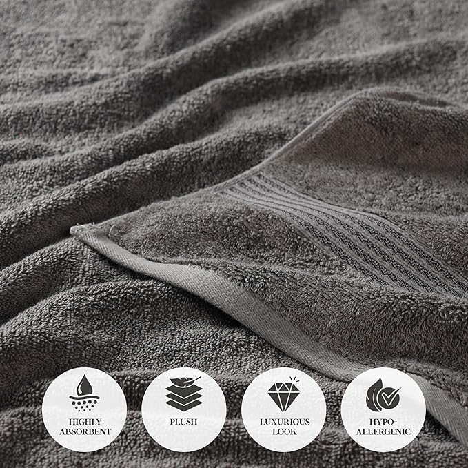 Superior Egyptian Cotton Face Towel/Washcloth Set, Small Towels for Home Bathroom, Master, Guest Bath, Decor Essentials, Quick Dry, Absorbent, Spa, Hotel, Resort, Adult, Kids, Set of 10, Charcoal