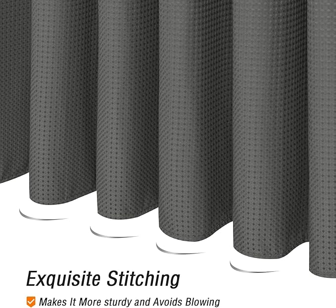 Gibelle Long Shower Curtain 72 x 78, Tall Waffle Weave Textured Fabric Shower Curtain for Bathroom, Water Repellent, Machine Washable, Charcoal Grey
