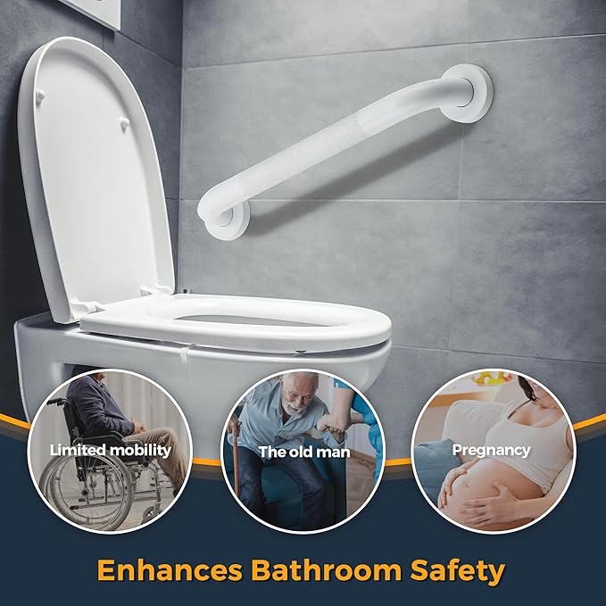 Grab Bars for Shower, 2 Pack 16-Inch Anti Slip Shower Handles for Elderly, Safety Shower Grab Bar, Stainless Steel Handicap Grab Bars for Bathroom (White 1" Diameter)