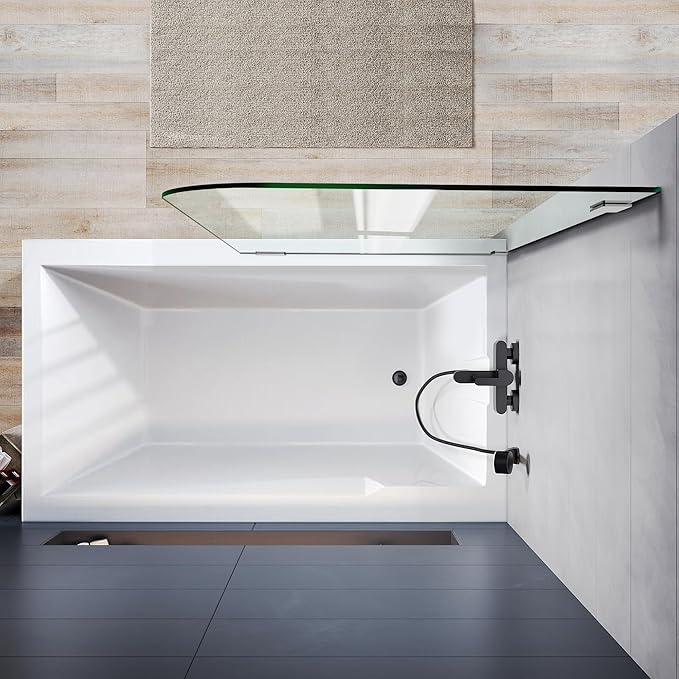 Frameless Bathtub Shower Door, 34" W X 58" H Single Fixed Bath Panel with Clamps, 1/4"(6mm) Clear Tempered Glass Bathroom Shower Screen, Bathtub Glass Panel in Polished Chrome Finish