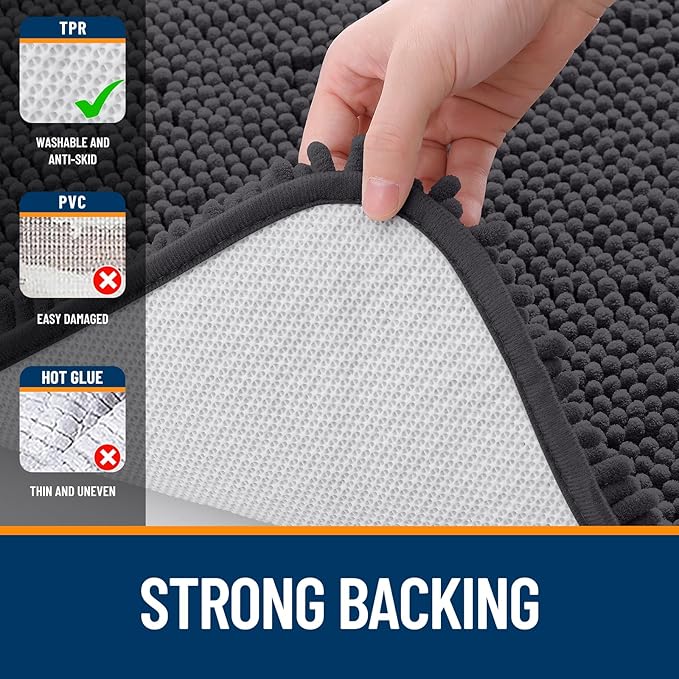 OLANLY Bathroom Rugs Sets 2 Piece, Soft Absorbent Chenille Bath Mats and U-Shaped Contour Toilet Mat Area Rug Set, Machine Washable Bath Carpet, Home Decor Accessories(24"x16"+24"x20", Dark Grey)