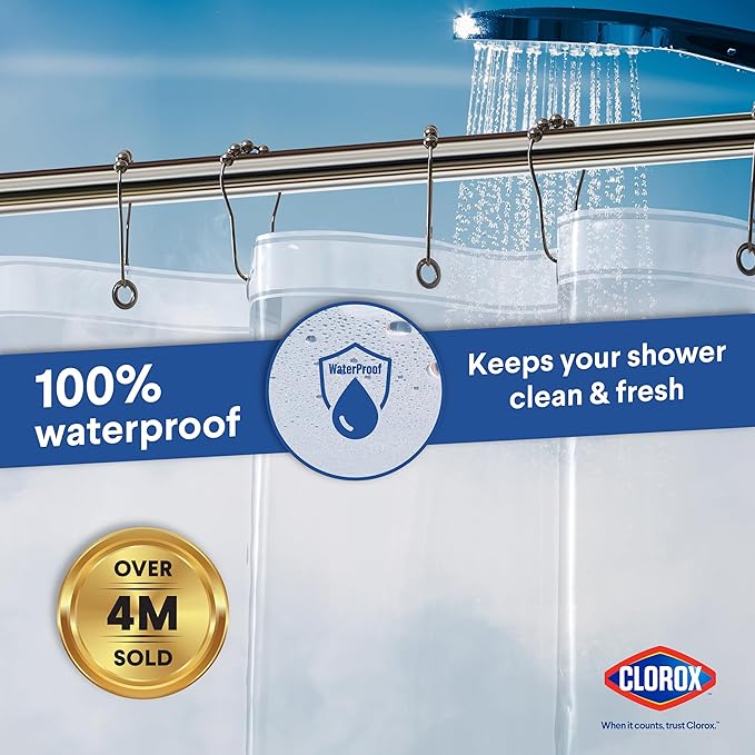 Clorox Shower Curtain Liner, Premium Medium-Weight Durable Waterproof 6g PEVA for Bathroom with Weighted Magnets, Extra Long 54" x 78", Clear 1 Pack