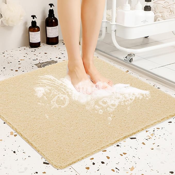 joyhalo Anti Slip Shower Mats, 24'' x 24'' Non Slip Bath Mat for Inside Shower, Bath Tub Mats, PVC Loofah, Beige