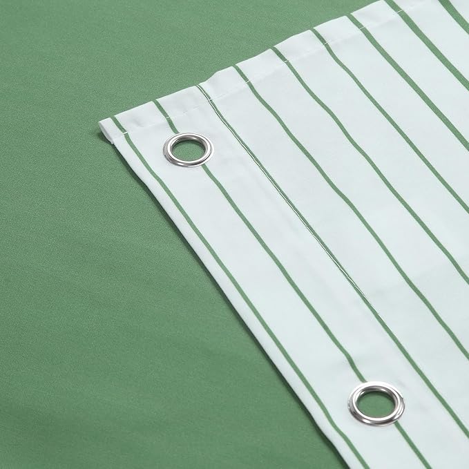90 Inch Green Shower Curtain, Extra Long Sage Green and White Gradient Horizontal Stripe Waterproof Polyester Shower Curtains for Bathroom, 72x90 Inches