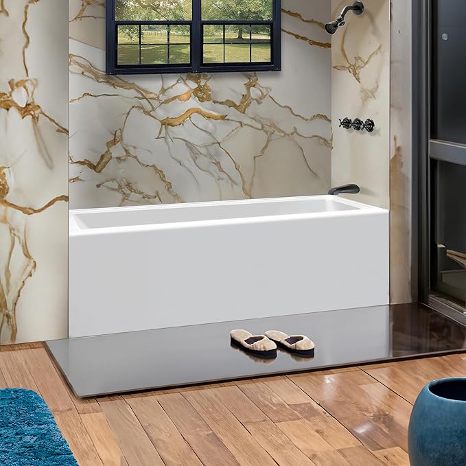 Fine Fixtures Acrylic, Fiberglass Alcove Soaking Bathtub with Integral Apron Front in Glossy White - Right Hand Drain, 48" x 32"