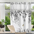 No Hook Shower Curtain and Liner Set, Grey Eucalyptus Floral Shower Curtains for Bathroom, Bath Curtain Sets with Snap in Liner, Waterproof with See Through Top Window, 71x77 Inches