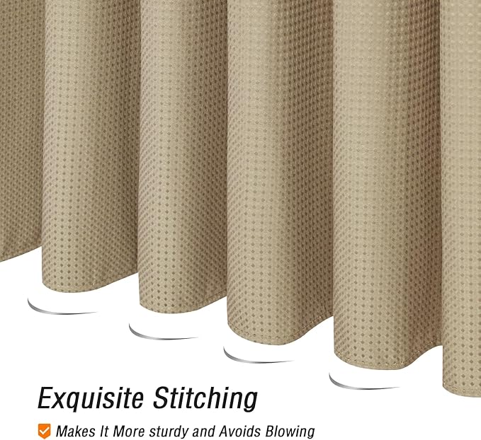 Gibelle Extra Long Shower Curtain 72 x 84, Tall Waffle Weave Textured Fabric Shower Curtain for Bathroom, Water Repellent, Machine Washable, Beige