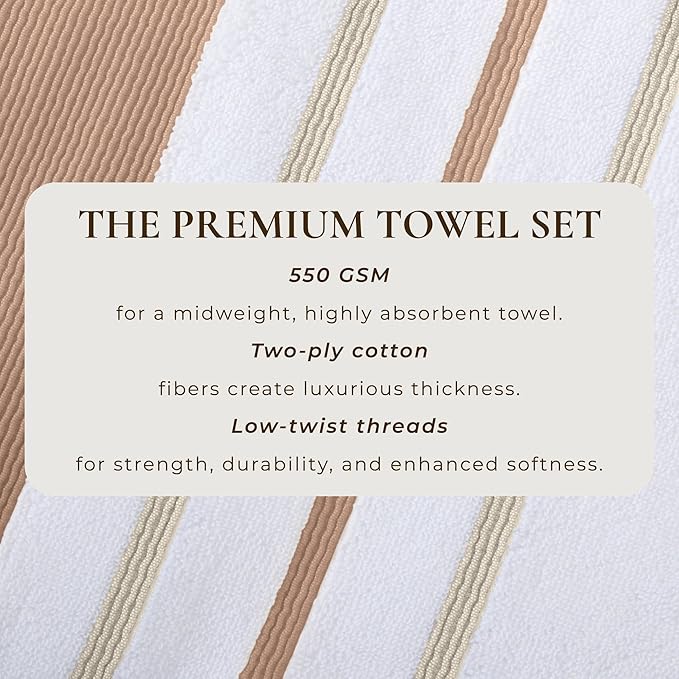 Decorative Bath Towel Set - Luxury Cotton 6 Piece Towel Set - 2 Bath Towels, 2 Hand Towels, 2 Washcloths - Luxurious, Ultra-Soft, Durable Towel for Bathroom Decor (Dusty Rose / Cappuccino)