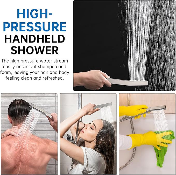 G-Promise All Metal 16 Inch Shower Head with Massage Mode Handheld, Rain Shower Head with Handheld Spray Combo, 3-Way Diverter with Pause Setting, 13 Inch Adjustable Extension Arm (Brushed Nickel)