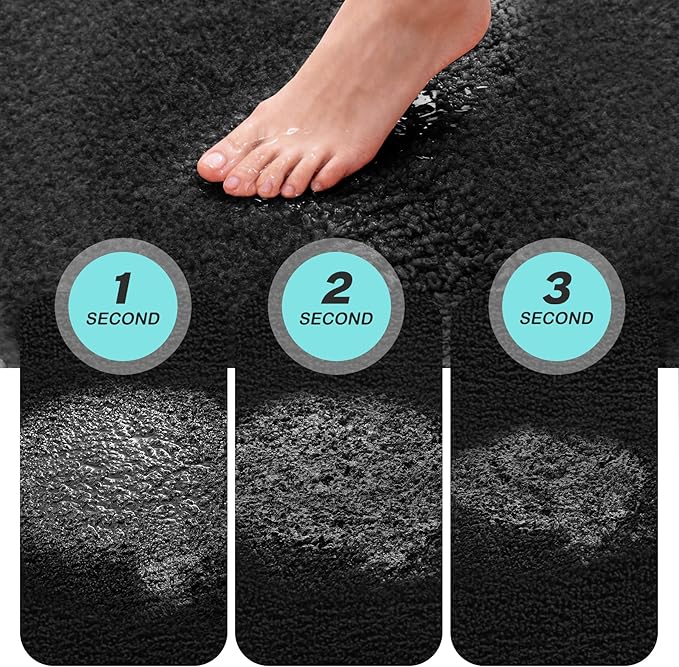 Kmson Bathroom Rugs Mat, 36"x24" Ultra Soft Washable Shaggy Chenille Bath Rugs, Non-Slip Fluffy Thick Water Absorbent Microfiber Mat for Bathtub, Sink and Shower, Black