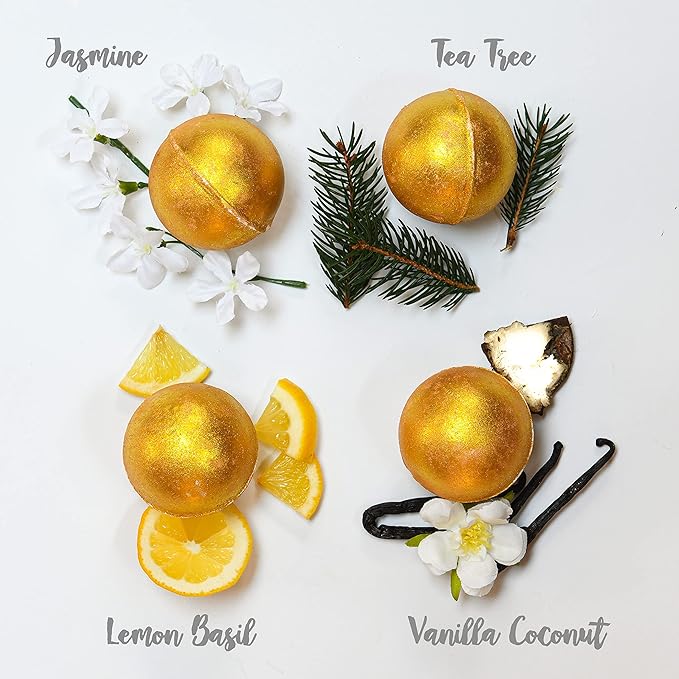 Christmas Gifts, 24K Gold Bath Bombs Set, Deluxe Marble Bath Bomb Gift Set, 9 Bath Bombs for Women & Men, Perfect for Bubble & Spa Bath, Natural Scents, Vanilla Coconut, Lavender, Jasmine & More