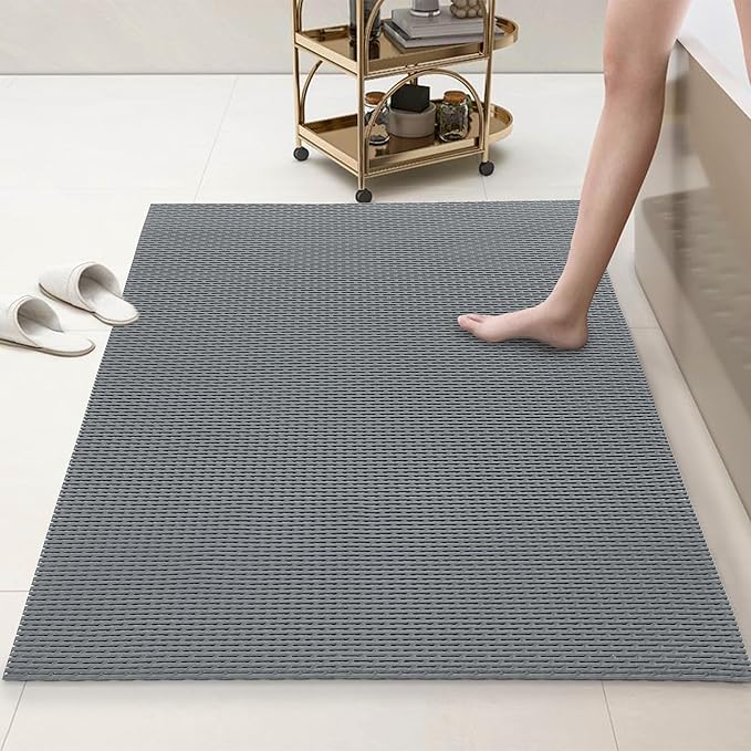 HOMBYS 58 x 32 Extra Large Shower Mat for Shower Stall Tub, Non Slip Bath Mat Bathroom Accessories, PVC Mats for Shower and Bathroom, Quick Drying, (Gray, 58"x32")