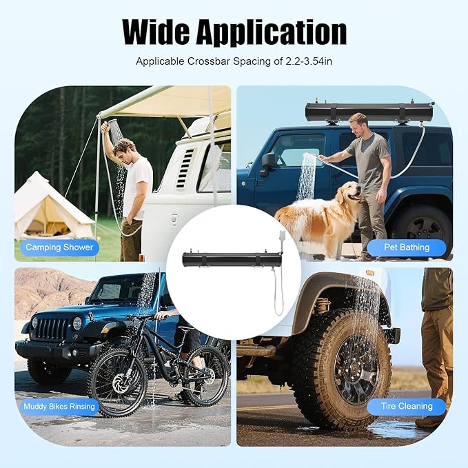 Portable Water Tank for Camping, 7.93 Gallon Roof Rack Mount Road Shower Water Tank w/Storage Bag and 5.58ft Hose, Outdoor Activities Water Supply for SUVs Sedans RVs Trucks
