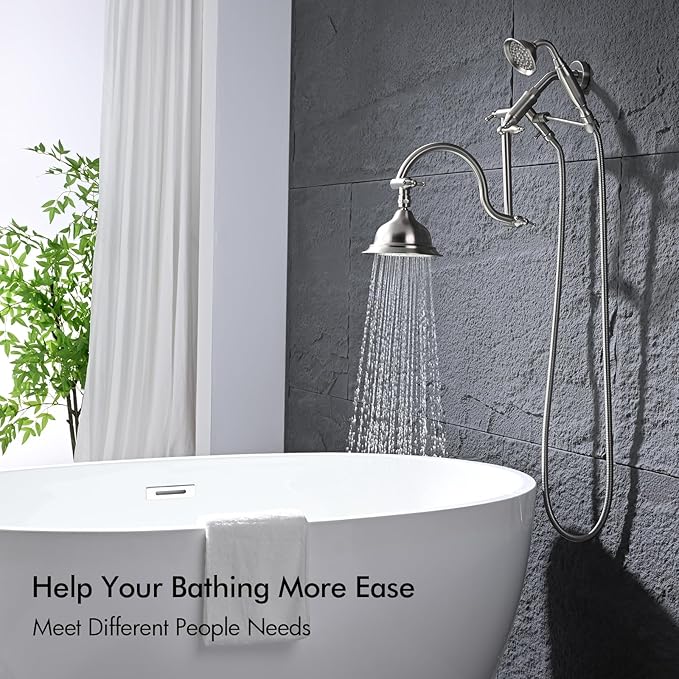 Bagnolux Solid Brass 6" High Pressure Rain Shower Head Combo with 21" Extension Arm, Rainfall Showerhead 3.3" Handheld Water Spray - Adjustable Dual Showerhead with 71" Shower Hose, Brushed Nickel