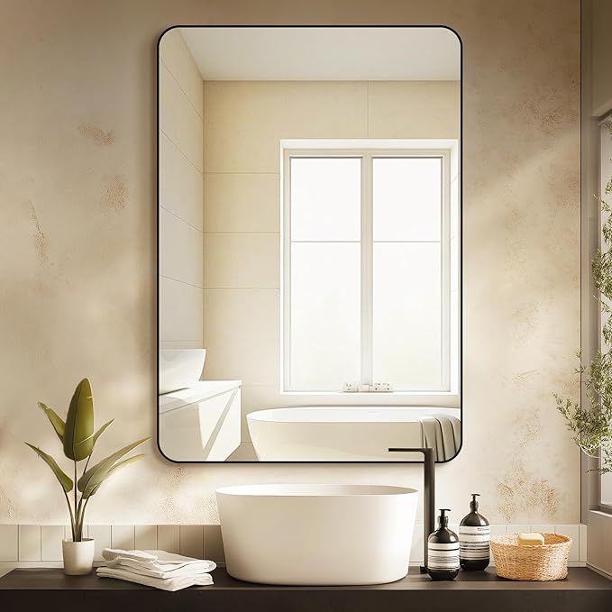 Delma Bathroom Mirror, Black Framed Bathroom Mirror for Over Sink, High-Definition Vanity Mirror, Versatile Mirror for Bathroom, Hangs Horizontally or Vertically(40x28, Black)