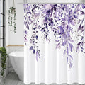 Gibelle Extra Long Shower Curtain 72 x 84, Purple Floral Shower Curtain for Bathroom, Watercolor Plant Eucalyptus Leaves Fabric Shower Curtain Set