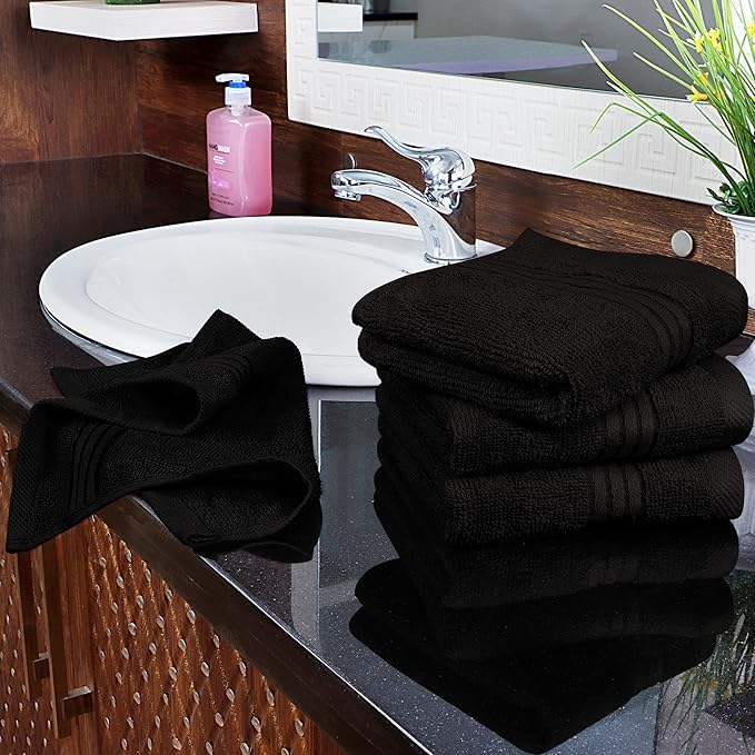 Utopia Towels 12 Pack Premium Wash Cloths Set, 12 by 12 Inches, 100% Cotton Ring Spun, Highly Absorbent and Soft Feel Washcloths for Bathroom, Spa, Gym, and Face, Black