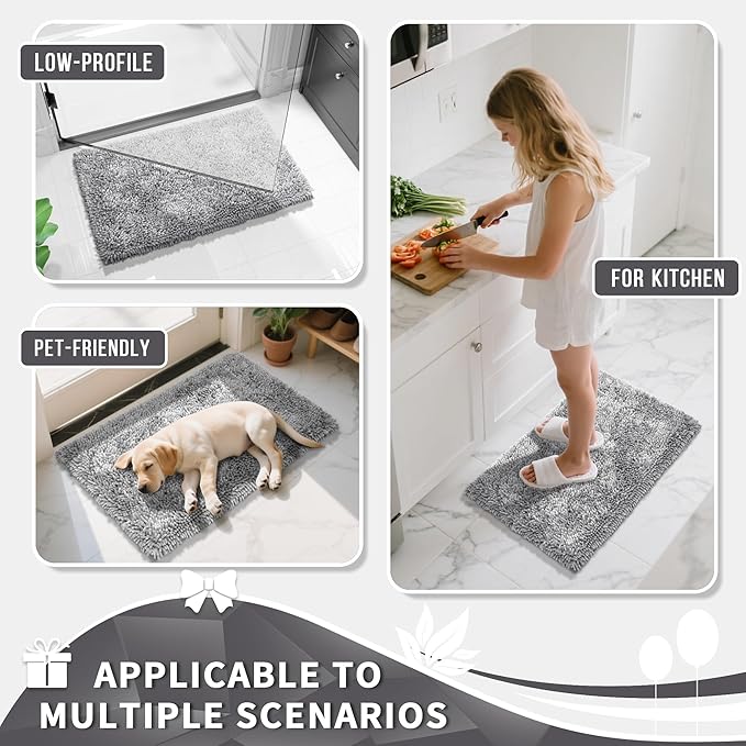Yimobra Long Bathroom Rugs Runner 70x24 Inch, Extra Thick Soft Absorbent Chenille Bath Mat, Non Slip Machine Washable, Quick Dry Bath Rugs for Bathroom Floor, Tub and Shower, Light Grey