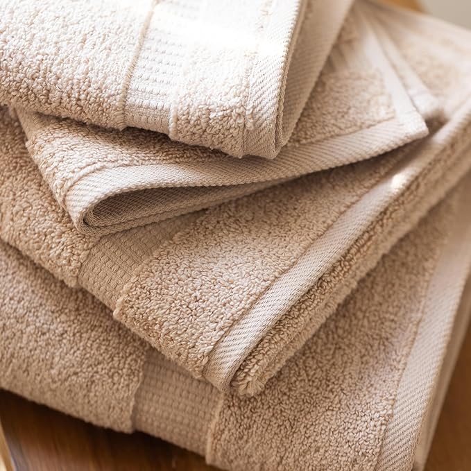 SALBAKOS 100% Turkish Cotton 6-Piece Towel Set | Heirloom Quality Hotel & Spa Collection | Soft, Super Absorbent 2 Washcloth, 2 Hand, 2 Bath Towel Sets | Made in Turkey (Taupe, 6 Piece Towel Set)