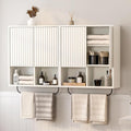 Fluted Wall Cabinet Set of 2, Wooden Bathroom Medicine Cabinet Storage with 2 Doors, Adjustable Shelf and Towels Bar, Modern Wall Mount Large Floating Cabinet for Kitchen White