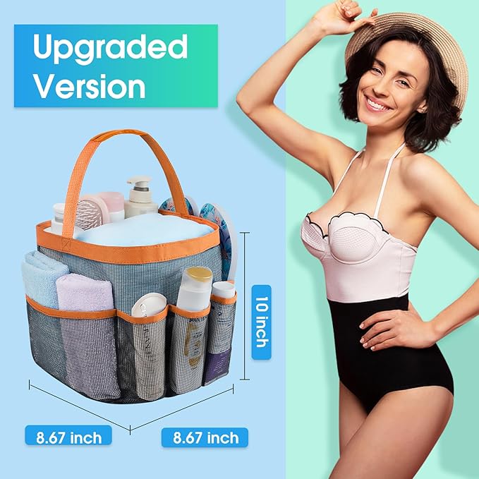 Attmu Mesh Shower Caddy Portable for College Dorm Room Essentials with 8 Pockets, Hanging Shower Caddy Dorm Basket, Quick Dry Shower Bag for Bathroom
