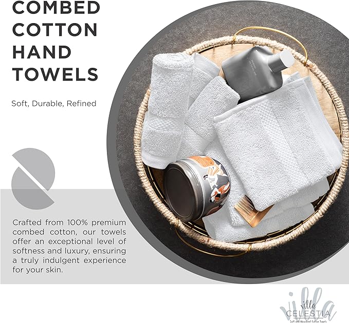 100% Combed Cotton Bathroom Towel Set of 6- 2 Bath Towels, 2 Hand Towels, 2 Wash Cloths, Sustainable, Soft, Highly Absorbent 6 Piece Cotton Bath Towel Set Ideal for Hotels, Spa, Bathroom, Dorm, White