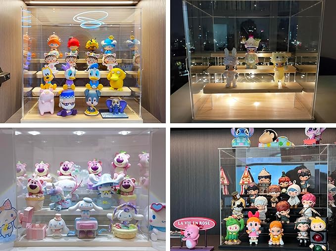Choowin 5 Tier Clear Acrylic Display Case for Collectibles, Mini Figures, Pop Mart, Labubu, Sonny Angel, Smiski - Assemble Dustproof Acrylic Display Box with Door, Stand (Black Base Step)
